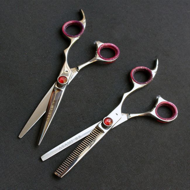 2 Pc ASAMI Pro Hair Cutting & Thinning Japanese Steel Scissors - (6148-6150)