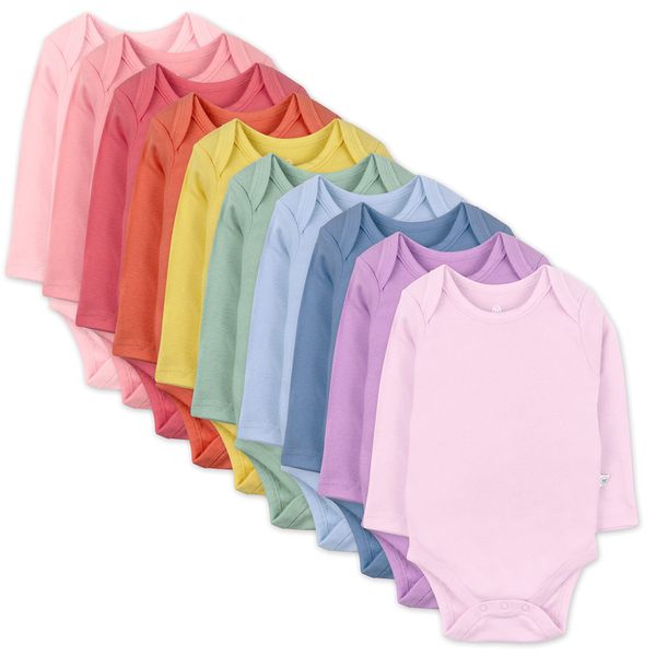 HonestBaby 10-Pack Long Sleeve Bodysuits One-piece 100% Organic Cotton for Infant Baby Boys, Girls, Unisex , Rainbow Gems Pinks, 3-6 Months