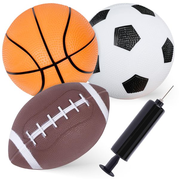 Shindel Sports Balls for Kids and Toddlers, 5 Inches Sports Balls with Hand Pump Includes Toddlers Football, Basketball, Playground Balls, for Indoor & Outdoor Play