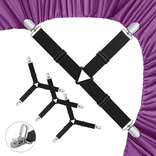 WENYINGOK Bed Sheet Holder Straps,4 PCS Adjustable Elastic Fasteners with Metal Clips, Keep in Place Fitted Bedding Holder, Easy Install Suspenders Mattresses, Firm Tight Accessories