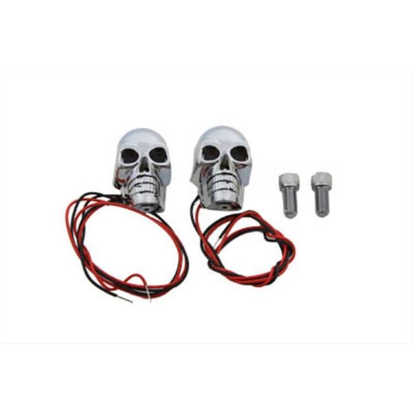 2 inch Chrome Skull Marker Lamp with Red LED Lighted Eyes