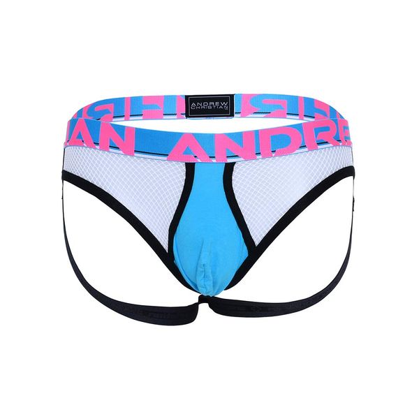 Andrew Christian Almost Naked Retro Net Brief Jock Blue - L - Jock Strap Underwear for Men