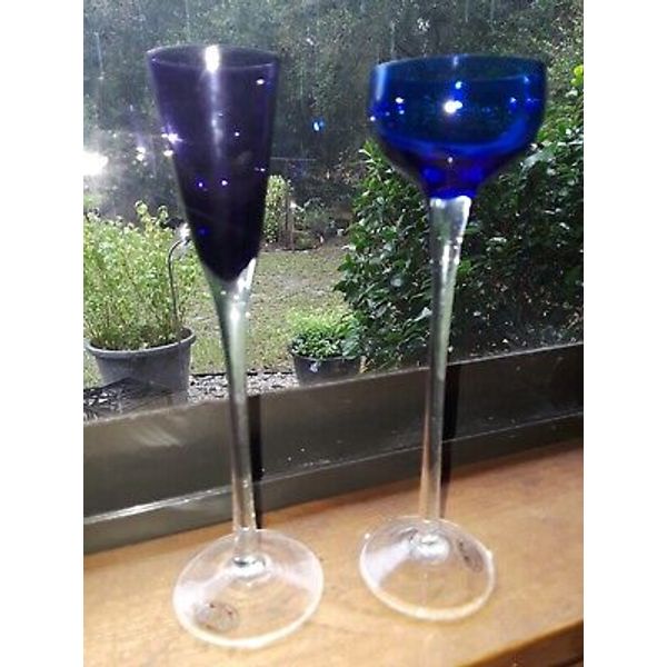 2 Home Essential handblown- 7" long stemmed- Liqueur/Shot Glasses Cobalt & Plum