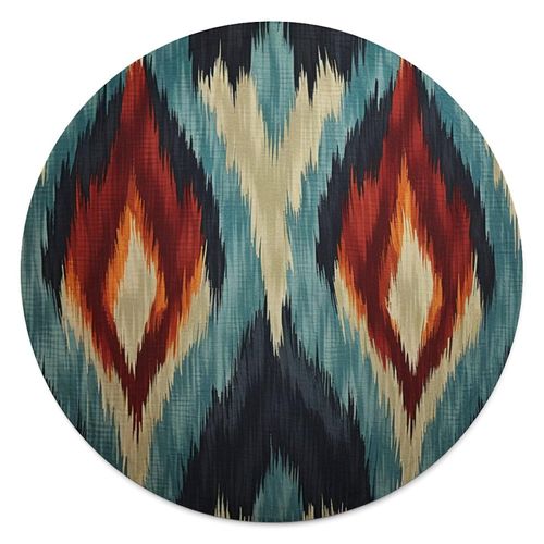 Blue Green Red Cream Ikat Round Coral Fleece Blankets and Throws for Couch Bed Sofa Chair, Thicken Office Nap Throw Blankets, Fluffy Lightweight Plush Super Soft Warm Blanket for Man Women 60in