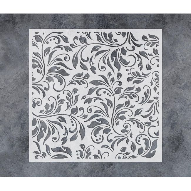 GSS Designs Flourish Leaf Stencils for Painting on Wood Canvas Paper Fabric Floor Wall Tile Fancy Flourish Background 12x12Inch Reusable DIY Art Craft Stencils for Painting Leaves