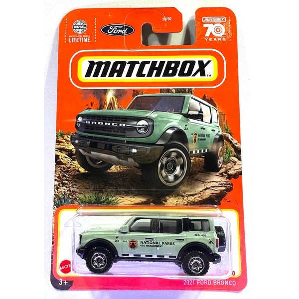 Matchbox - Ford Bronco - 2021 - National Parks - Matchbox 70 Years - 2023 - Mint/NrMint Ships Bubble Wrapped in a Sized Box