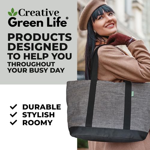 Creative Green Life Extra Large Tote Bag for Women with Zipper - Tote Bag for Work | School Tote Bag | Travel Tote Bags