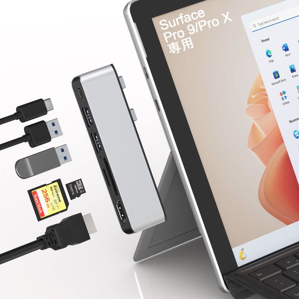 Surface Pro 9 USB Hub USB-C Thunerbolt 4 (Display+Data+PD Charging) + 4K HDMI Port + 2x USB3.0 + TF/SD Card Slot Multiport Surface Pro 9 Hub Triple Display (Surface Pro 9+HDMI+USB C) Surface Pro 9/Pro