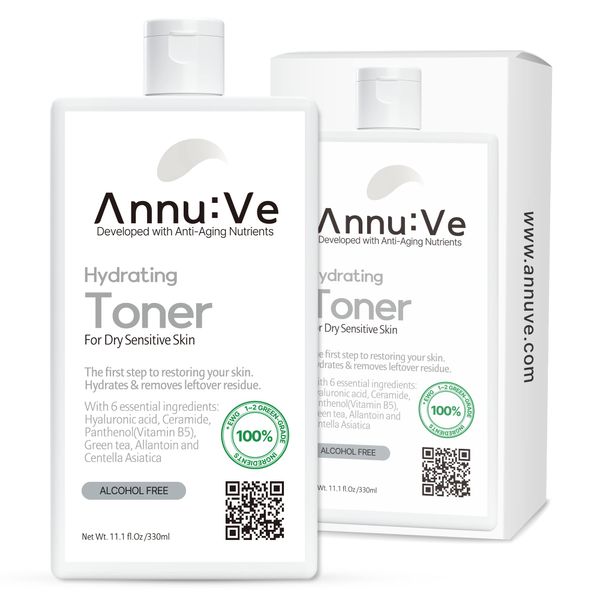 Annu:Ve Skin Balancing, Soothing, Alcohol-Free, Fast Absorbing Facial Toner for Sensitive Dry Skin with 7 Main Skincare Actives, Fragrance-Free Non Comedogenic, Full Size, 11.1 Fl Oz