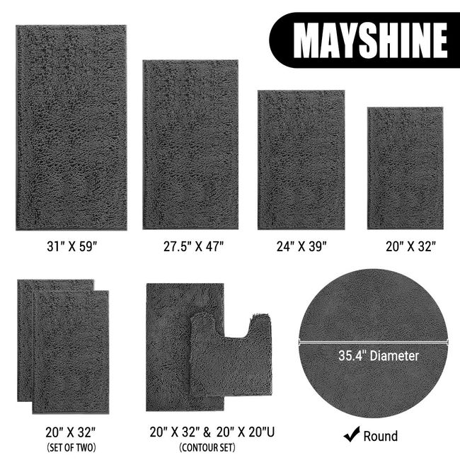 MAYSHINE Soft Plush Microfiber Bathroom Rug, Absorbent Machine Washable  Chenille
