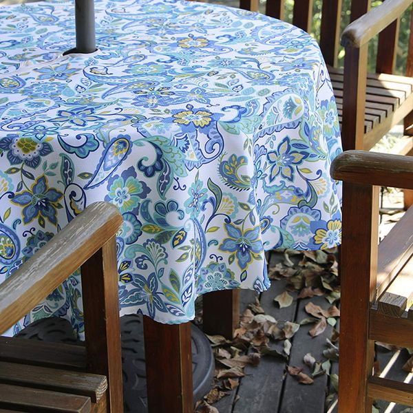 BTSKY 60" Patio Outdoor Umbrella Tablecloth with Zipper and Umbrella Hole, Water and Stain Resistant Round tablecloth (Paisley)