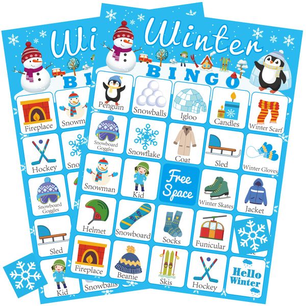 Fenkysoix Winter Bingo Snowman Bingo with 24 Winter Bingo Cards for Kids Classroom Activities Winter Party Supplies Favors Winter Party Games