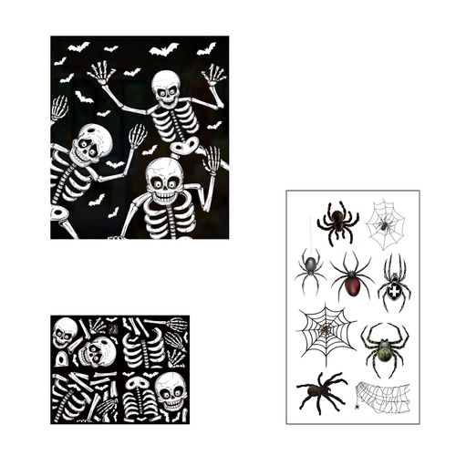 4 Adesivi per Finestra con Motivo a Teschio con 1 Adesivo temporaneo per Tatuaggi, Decorazioni per Feste di Halloween, Adesivi raccapriccianti, Adesivi statici in Vetro Halloween, Mardi Gras