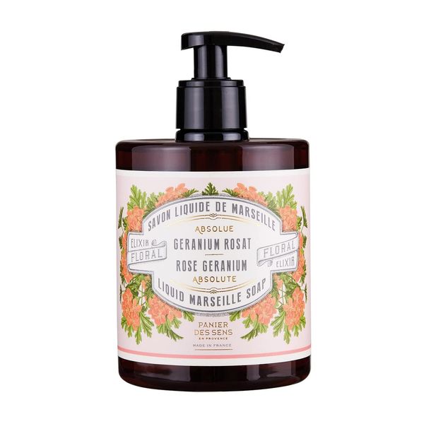 Panierdessens Absolute Rose Geranium Liquid Marseille Soap, 16.9 fl oz (500 ml), Full Body Soap, Rose, Traditional Manufacturing