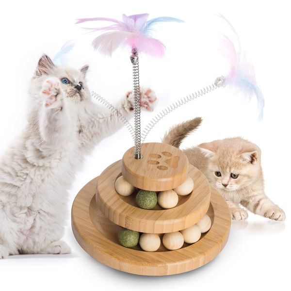 Cat Toy, Cat Ball, Round Tower, Pet Supplies, Wooden Toys: For Playing Cats, Playing Board, Ball with Bell, Rotating Ball, Cat Toy - Cats, Lack of Exercise, Stress Relief, Educational Toy, 2 Layers