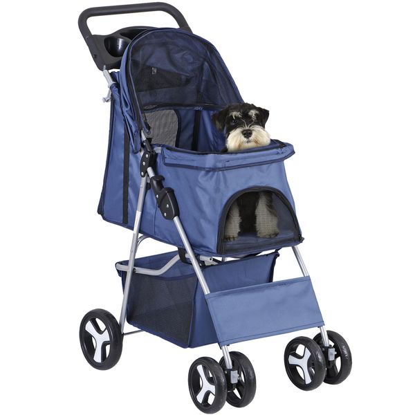 4 Wheels Pet Stroller with Storage Rack for Small/Medium Dog Cat Travel Carrier