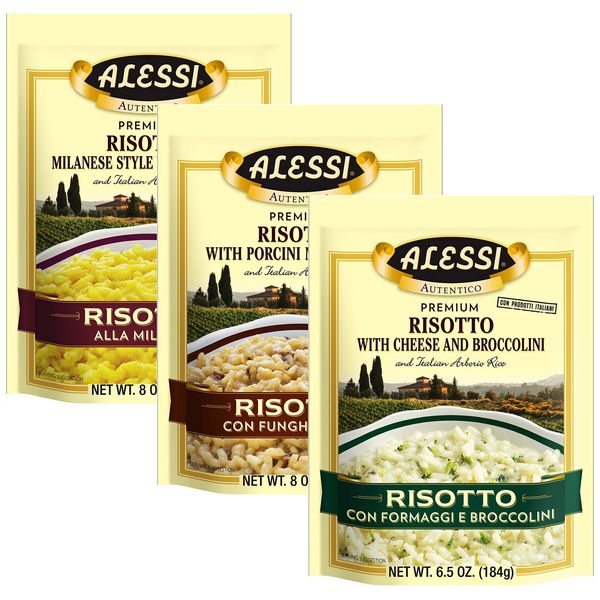 Alessi Autentico, Premium Seasoned Risotto, Italian Arborio Rice, Easy to Prepare, 8oz (Variety Pack, Pack of 3)