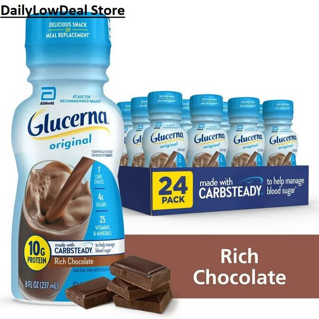 24 PACK - Glucerna Therapeutic Nutrition Shake, Rich Chocolate, 8 oz Bottles