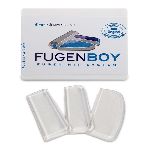 Fugenboy® patentierter Fugenglätter 3er Set | Deutsche Herstellung | Silikon-Fugen Abzieher | Ideal als Fugenspachtel für Fliesen & Edelstahl | 5mm, 8mm, Rund | Zur Fugen-Versiegelung