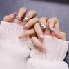 Nude Powder Nail Tips 3D Small Floral Pattern 24pcs French Nail Pearls for Wedding, Party, Holiday, Dating, Prom, Daily Life