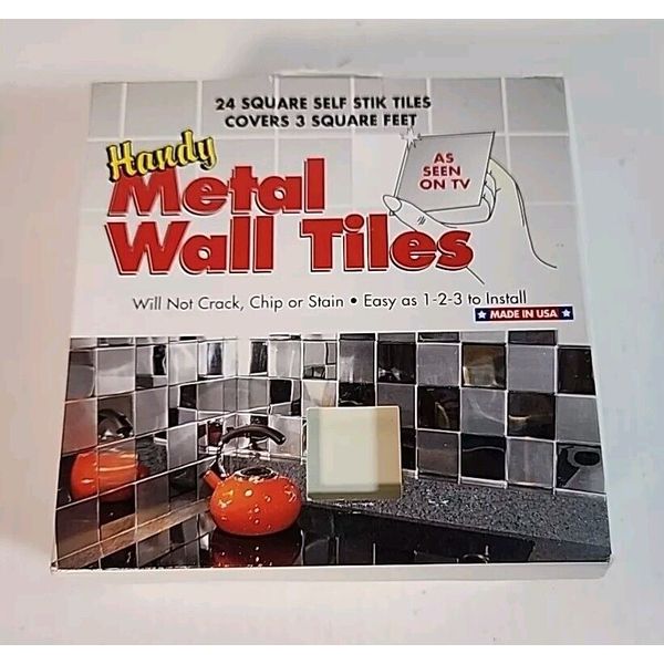 Lot of 3 Handy Metal Wall Tiles 4" White 24 Tiles NEW