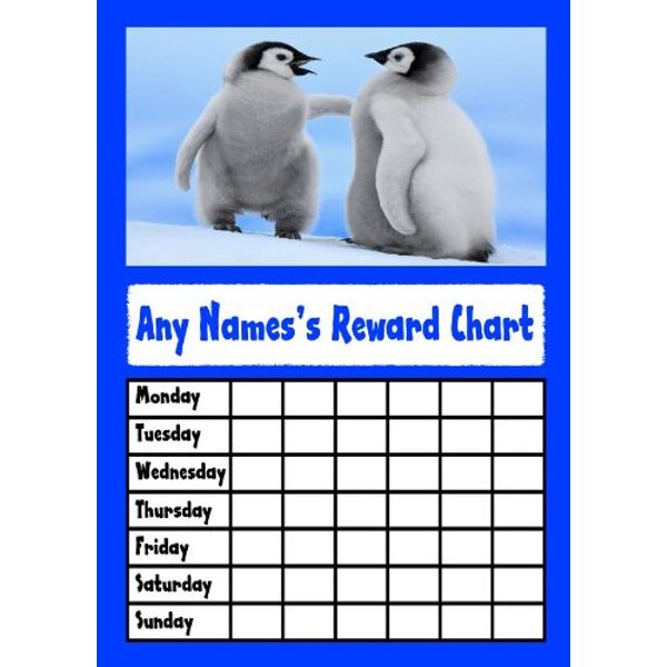 Blue Penguins Personalised Childrens Kids Chore Rota Task Reward Chart