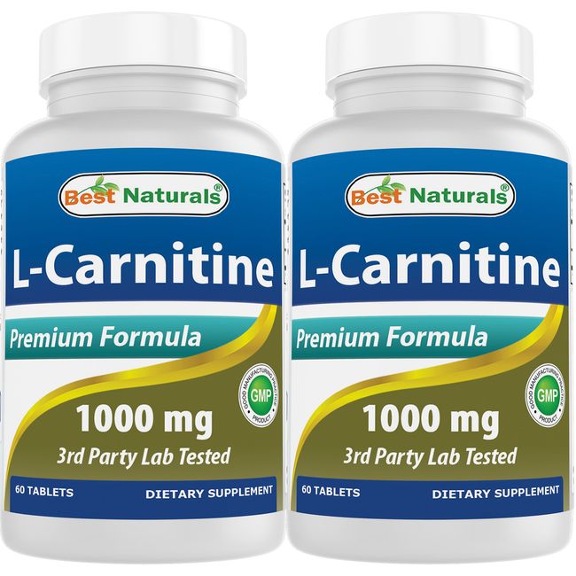 2 Pack Best Naturals L-Carnitine 1000mg 60 Tablets *Boosts Energy*