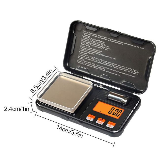 Small Pocket Digital Scale 200g x 0.01g with Calibration Weight & Tray oz  ct gn