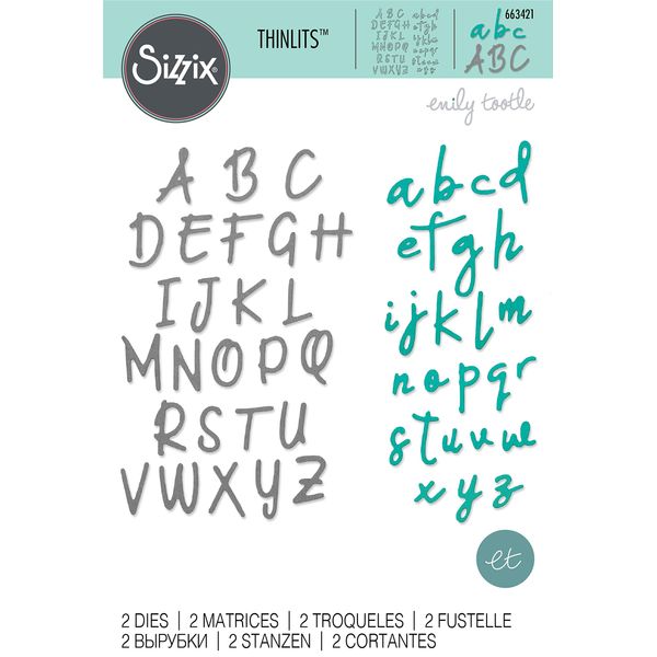 Sizzix Thinlits Die 2 Pack 663421 Alphabet Set by Emily Tootle, Paper, Christmas Door Foldalong, One Size