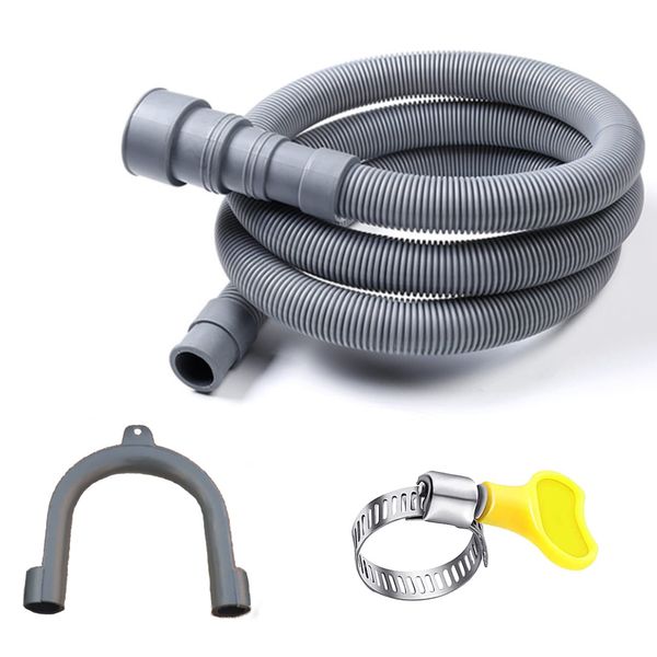 HLMOptimo 6 Feet 12 Feet Universal Washing Machine Drain Hose Flexible Dishwasher Drain Hose Extension Kits Corrugated Washer Hose w/ 1 Adapter 1 Hose Clamps 1 U-Bend Hose Holder (10 feet)