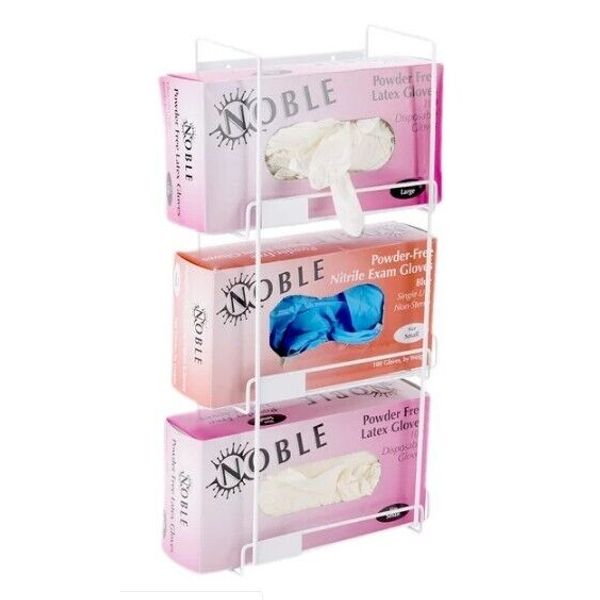 3-Tier Glove Box Holder White Wire Wall-Mount Saves Counter Space
