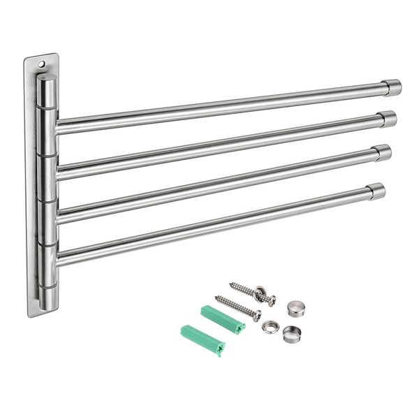 Sumnacon Towel Hanger, Towel Rack, Swing Arm, Washroom, Stainless Steel Towel Bar, Wall Hanging, Space Saving, Brushed Stainless Steel (L, Silver)