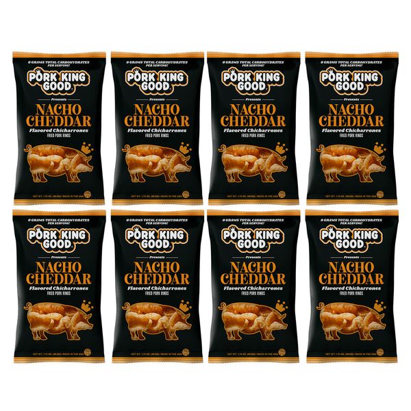 Pork King Good Nacho Cheddar Flavored Pork Rinds Chicharrones 8 Pack Keto Snacks