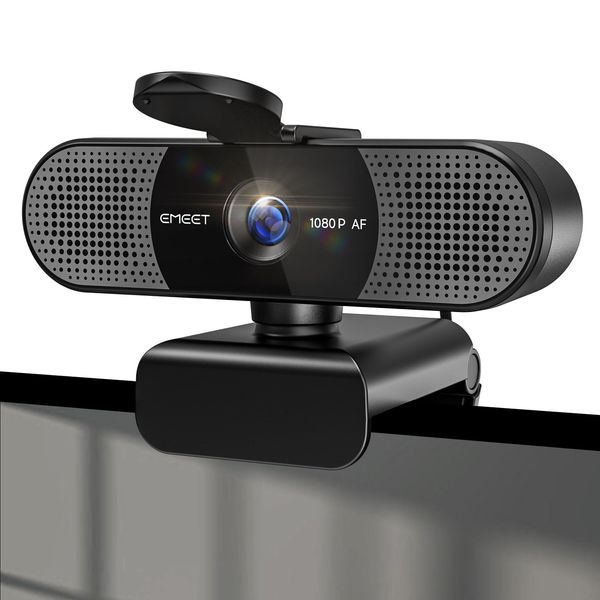 EMEET HD Webcam - C960 AF 1080P Webcam mit Objektivabdeckung & Dual Mikrofon, 360 ° Streaming Kamera mit PDAF Automatische Lichtkorrektur, Plug & Play, Webcam Ideal für Linux, Win10, Mac OS