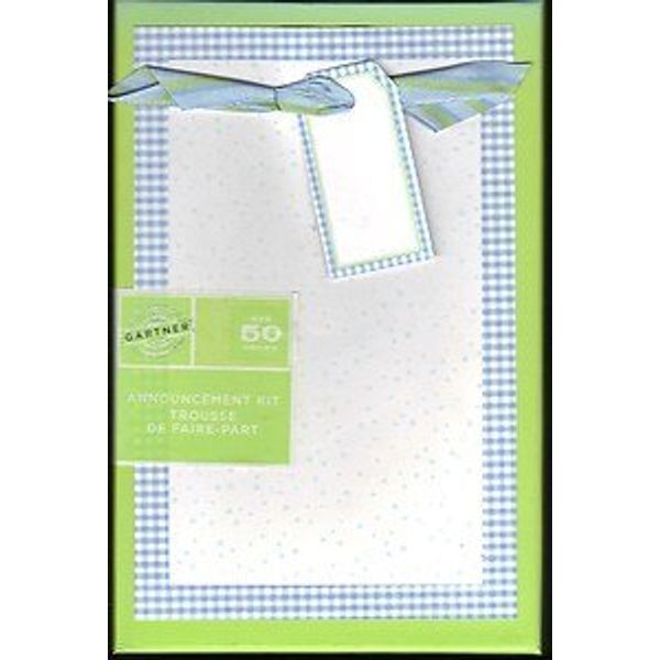 Gartner Blue Gingham Printable Baby Boy Announcements Invitations Kit (50 Ct)