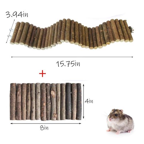 2PCS Rat Bendy Long Suspension Bridges, Hamster Bridge Wooden Ladder Bendable Flexible Tunnel Natural Climbing Ladder Chews Toys for Rodents Mouse Dwarf Hamster（15.7×3.9''+7.9×3.9'' Brown）