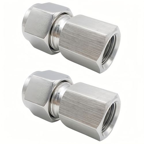Lophtnix Stainless Steel 304 Compression Coupler Tube Fitting 1/4" OD x 3/8" NPT Female Connector with Double Ferrule Adapter, Pack of 2