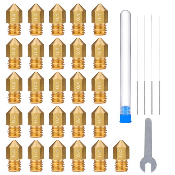 ELEGOO 26 Pcs 0.4mm MK8 Nozzles, 3D Printer Brass Hotend Nozzles with Needles and DIY Tools for Neptune 3/3 PRO/3 Plus/3 MAX High Compatiblity