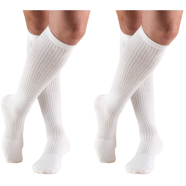 Truform Men's 15-20 mmHg Knee High Cushioned Athletic Support Compression Socks, White, Large (Pack of 2)