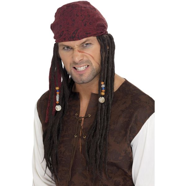 Smiffy's Pirate Wig and Scarf - Brown