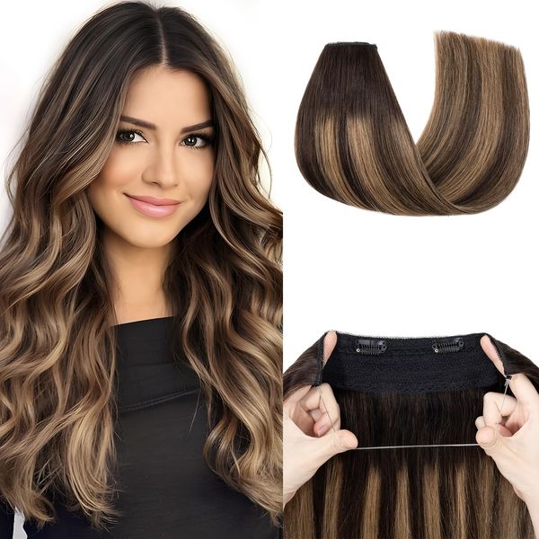 Elailite Secret Wire Hair Extension Invisible Headband With Clips One Piece Real Human Hair Straight (#Ombre 2/2P6 Dark Brown/Dark Brown Mix Light Brown, 18 Inch (95 g))