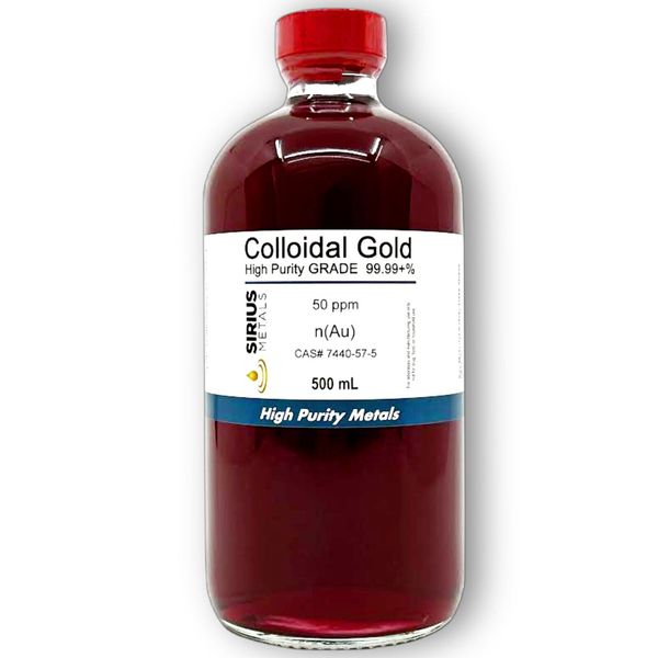 True Colloidal Gold - 50 ppm - 500 mL (16.9 Fl Oz) in Clear Glass Bottle