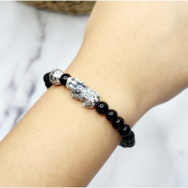 Bihu Bracelet Men&#39;s Silver Bracelet Onyx Om Mani Padme Hum Silver 925 Natural Stone