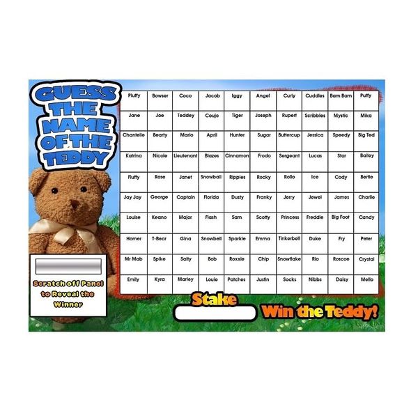 A3 Teddy Fundraising Scratchcard Match and Win card Age 3+