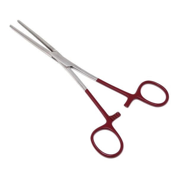 Stainless Steel Hemostat Forceps Straight Full Serrated Jaws 8" Maroon Handle