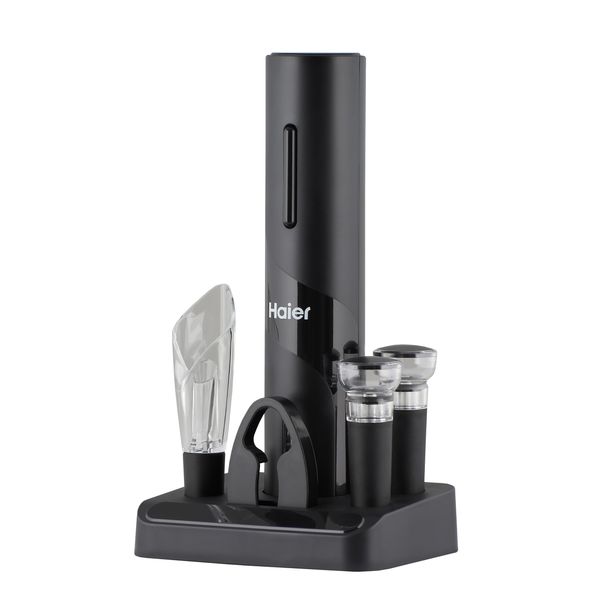 Haier 5-in-1 Electric Wine Bottle Opener Kit, Battery-Powered, includes Tulip Wine Aerator Pourer, Foil Cutter, 2 Wine Vacuum Bottle Stoppers, Storage Base, Bottle Opener, Premium Quality