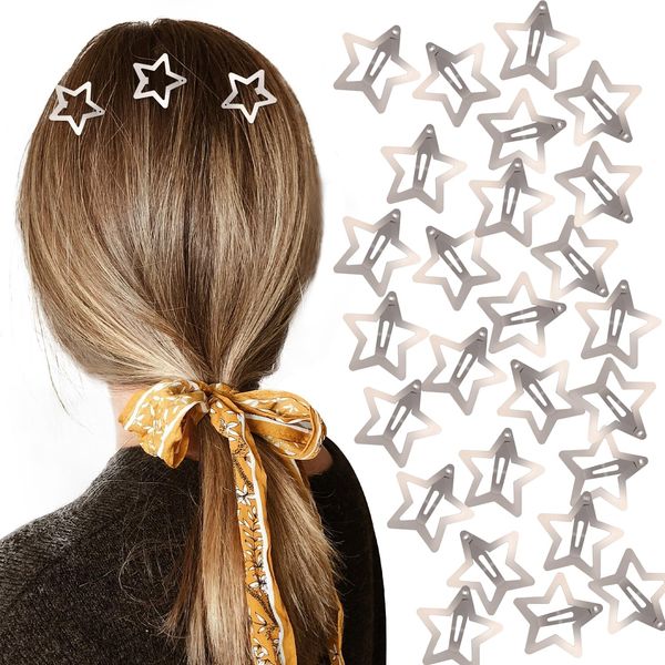 100 Stück Stern Haarspangen, Metall Stern Haarspangen Rutschfeste Stern Haarspangen Stern Haarnadeln Y2K Haar Accessoires für Frauen Mädchen Styling Haare (Silber)