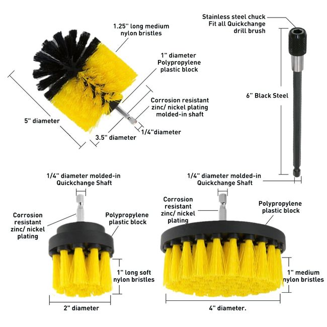  Drill Brush Attachment Kit - Power Scrub Brushes for