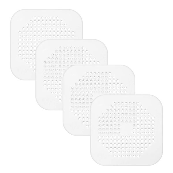 4 Pcs Sink Strainer Protector, Silicone Shower Drain Covers with Scuker, Bath Plug Hair Trap, Drain Hair Catcher for Showers, Bathtub, Kitchen, Bedroom Strainer Filter Trap (white)