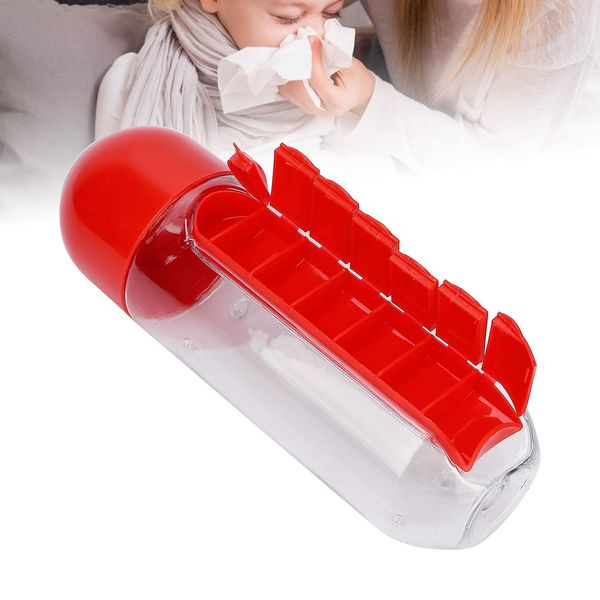 Medicine Storage Water Bottle - Water Bottle with Pill Holder 2 in 1 Medicine Storage Water Bottle Portable Inserted Pill Case Bottle Daily Pill Organizer Medicine Travel Storage Cup